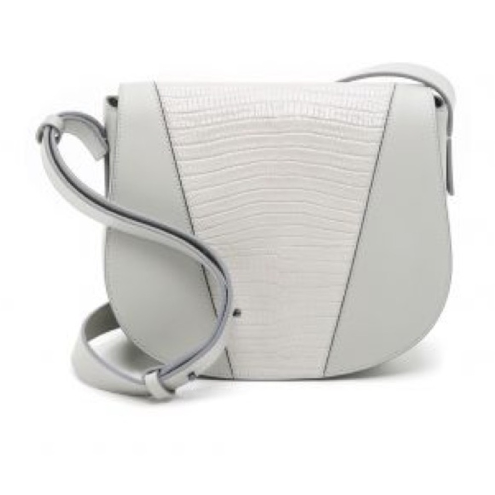 Vince Modern V Stamped Argentinian Leather Crossbody Saddle Bag